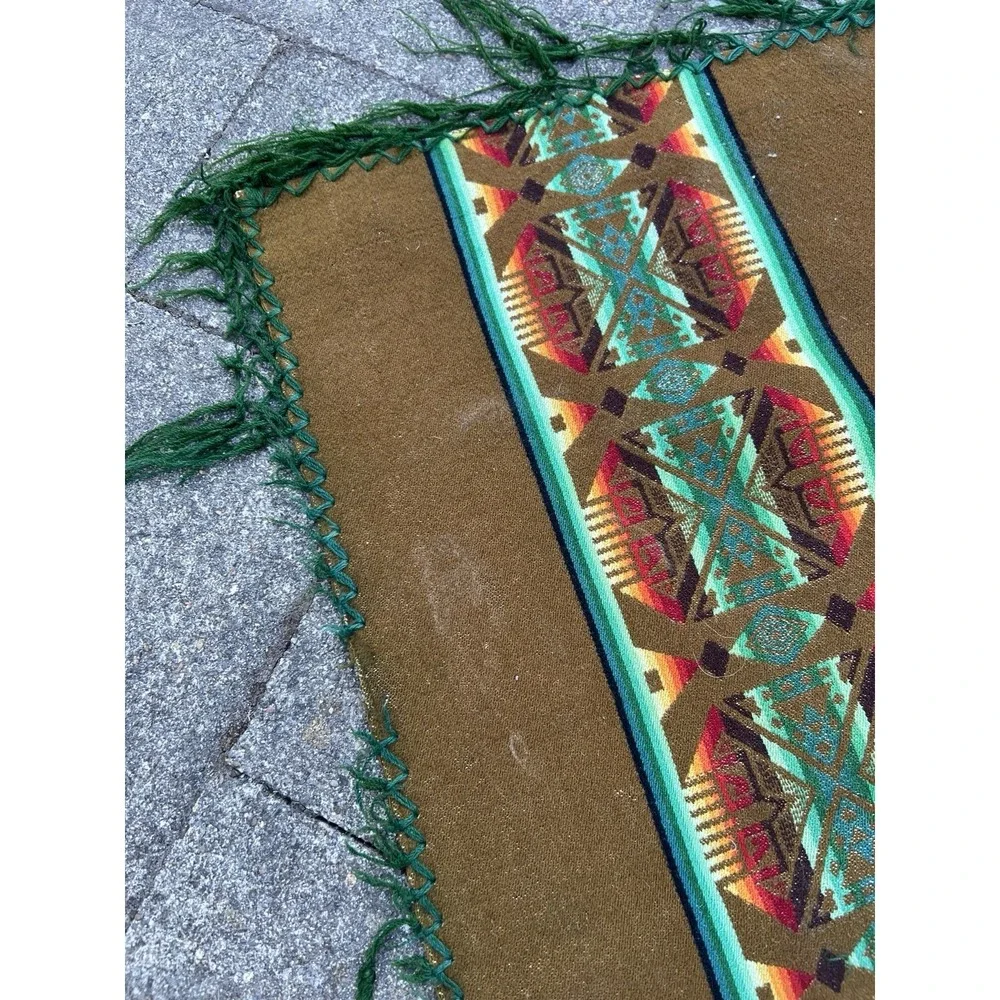 Vintage‎ Pendleton Wool Beaver State Aztec Blanket Throw Shawl Brown Green 60x66